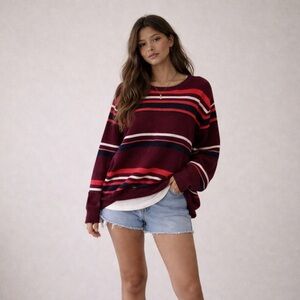GAP Burgundy and White Striped Oversized Sweater Y2K Cool Girl Grunge Vibes XXL